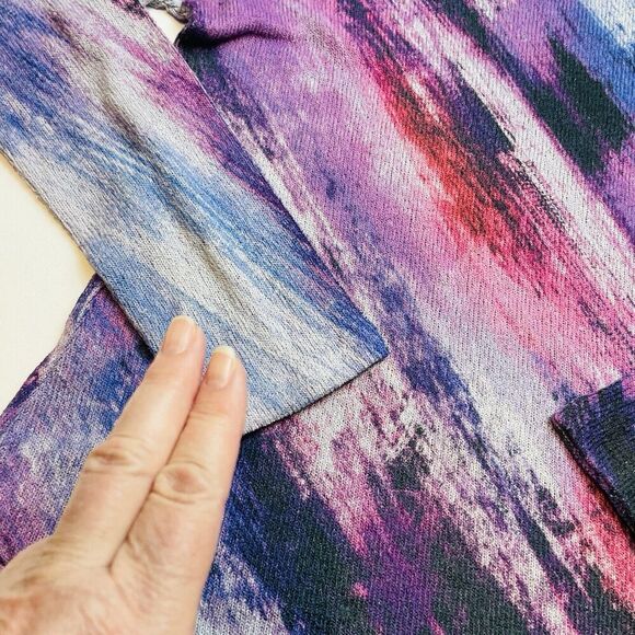 Jess & Jane Crepe Sweater Womens S Purple Blue Abstract Lightweight Asymmetrical - Picture 5 of 6